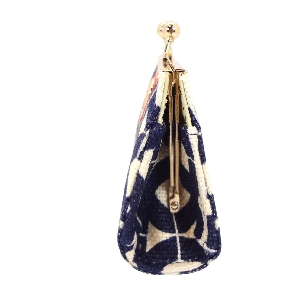 Spartina 449 Coin Purse Woens Small Navy Blue Excellent Geometric Kisslock Linen